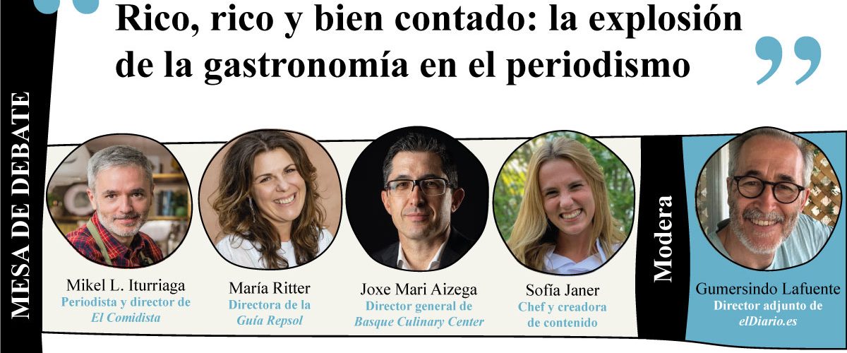 Cartela de la mesa de debate so bre periodismo gastronómico